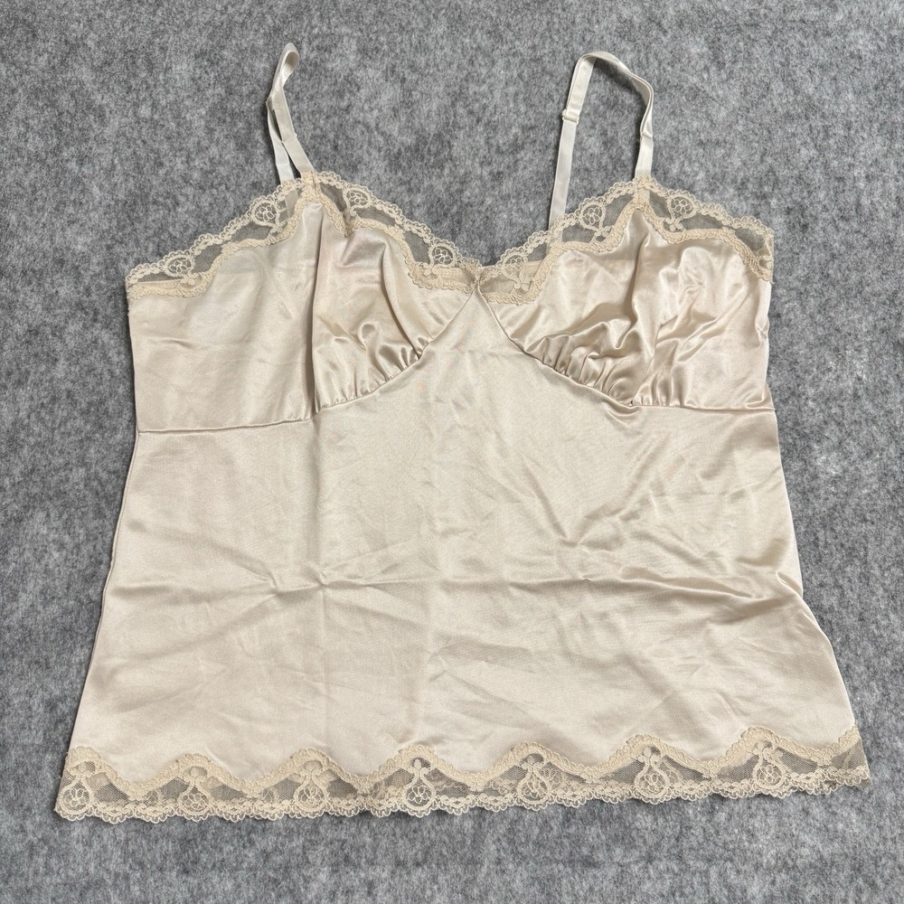 VTG Henson Kickernick Satin Lace Camisole 36 Beige Y2K Fairycore Babydoll USA